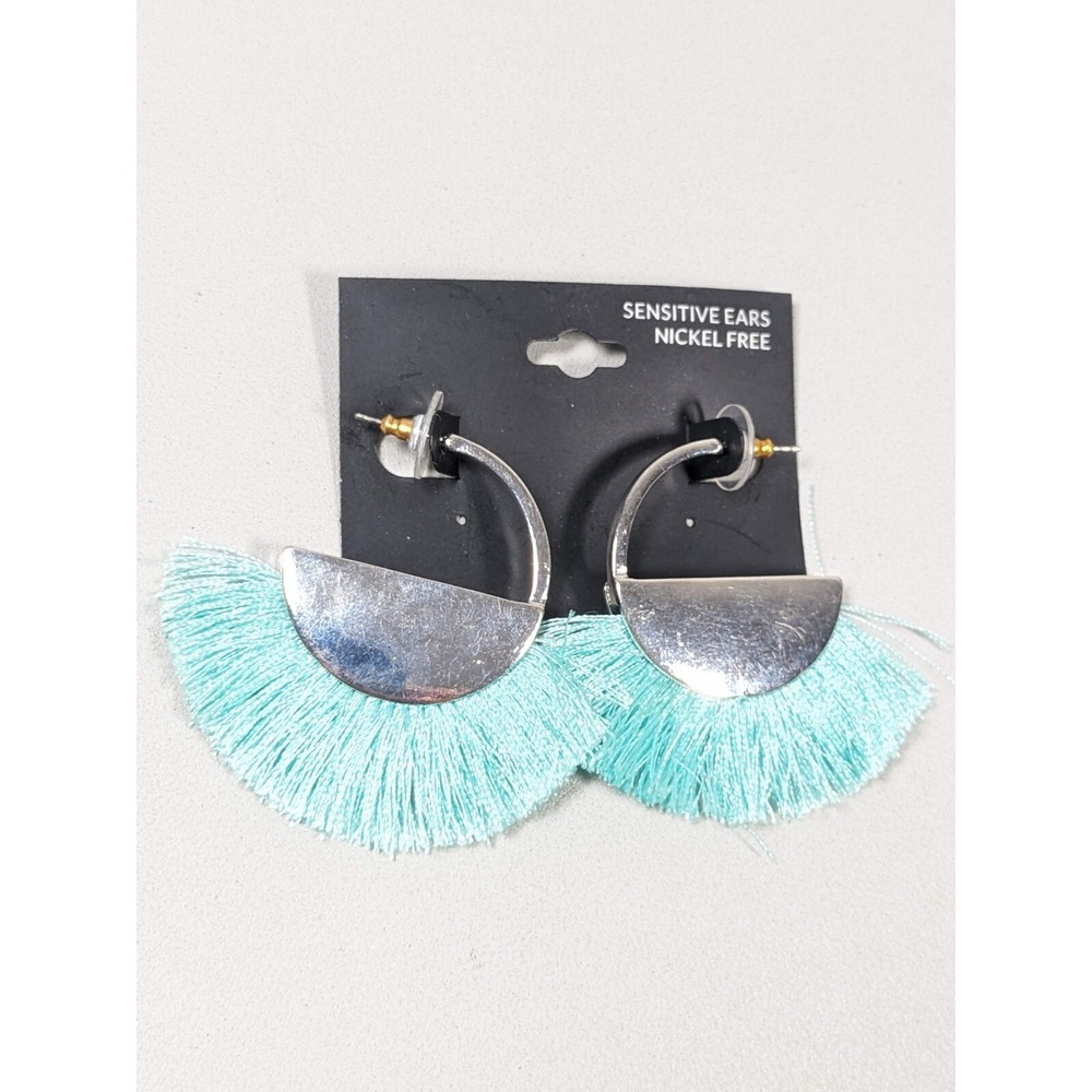 Green Fringe Boho Hoop Earrings‎ Silver Tone Dangle – Lane Bryant
